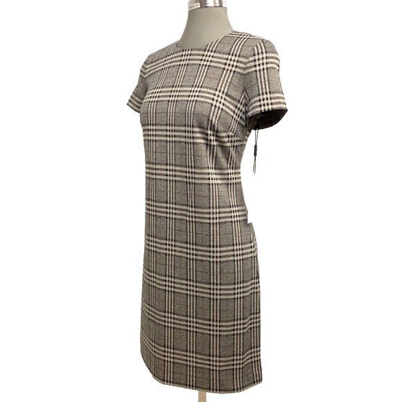 New CALVIN KLEIN Women's Short Sleeve Round Neck Plaid A-Line Dress - Picture 1 of 8